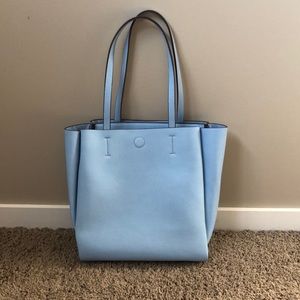 Baby blue vegan leather bag.